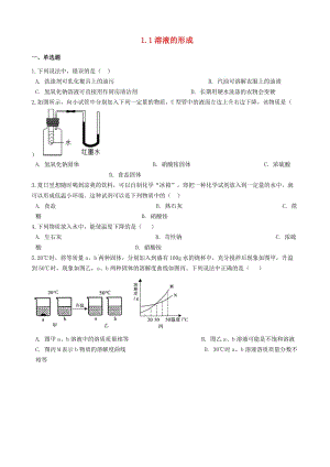 九年級化學(xué)全冊 第一單元 溶液 1.1 溶液的形成同步測試 （新版）魯教版五四制.doc