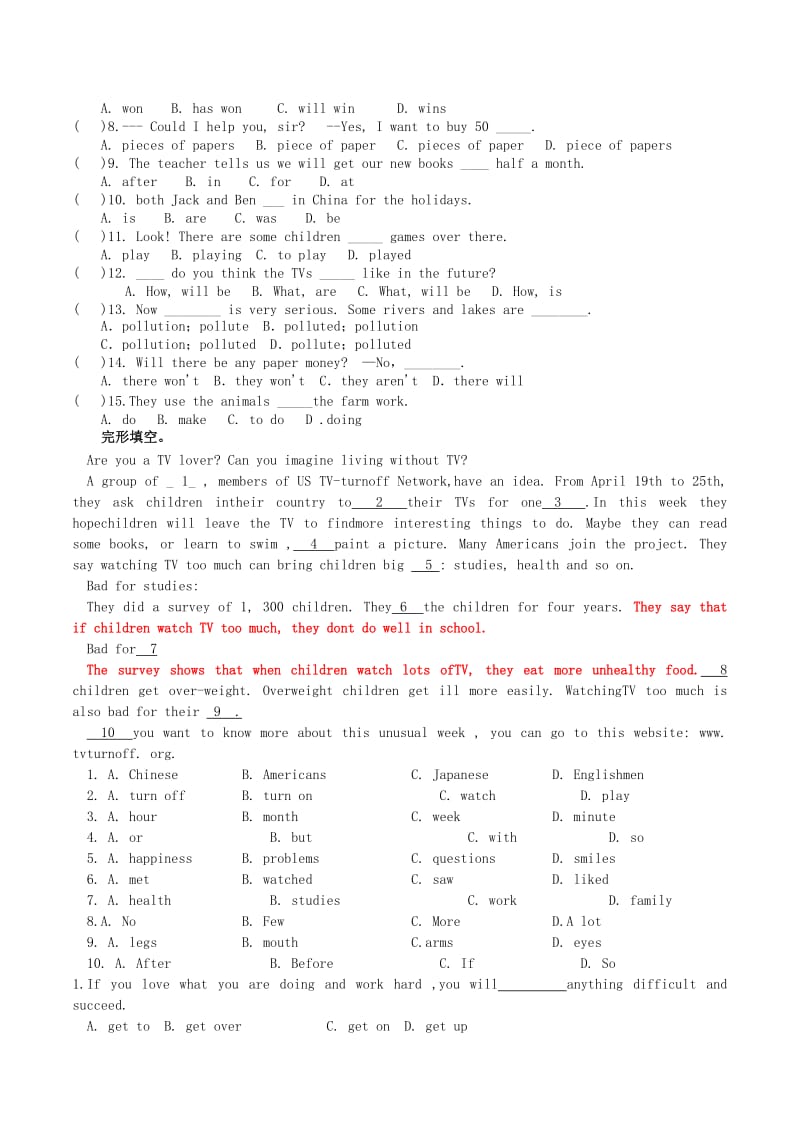 八年级英语上册 Unit 7 Will people have robots巩固与提升练习（新版）人教新目标版.doc_第3页