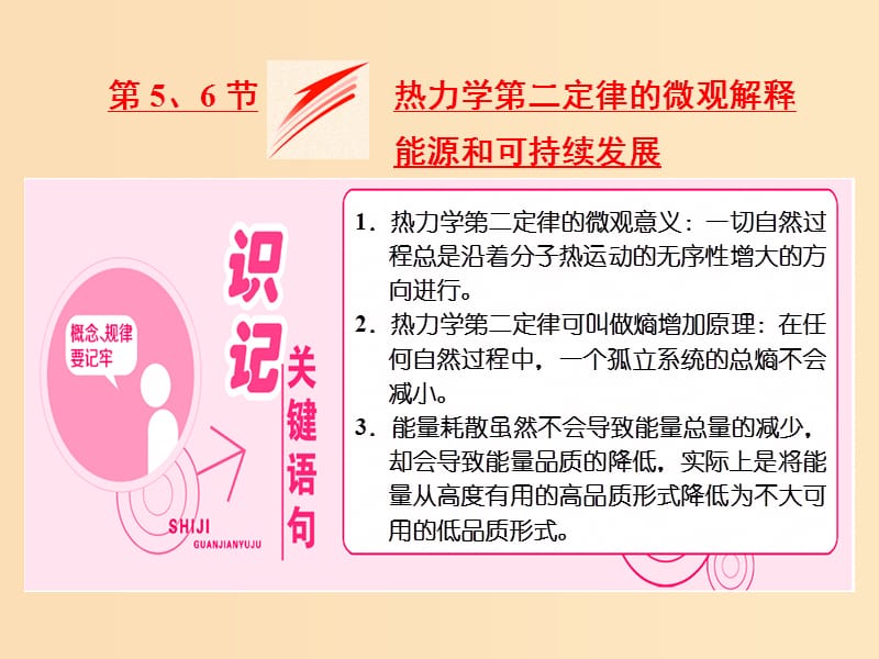 （山東省專用）2018-2019學年高中物理 第十章 熱力學定律 第5、6節(jié) 熱力學第二定律的微觀解釋 能源和可持續(xù)發(fā)展課件 新人教版選修3-3.ppt_第1頁