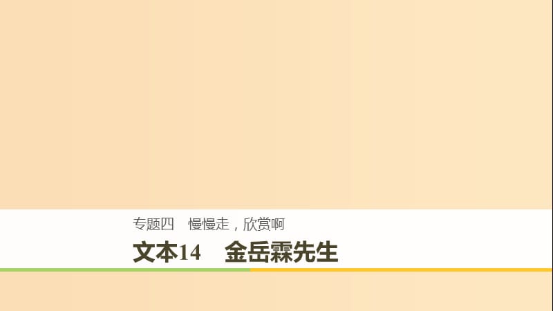 （全国通用版）2018-2019版高中语文 专题四 慢慢走 欣赏啊 文本14 金岳霖先生课件 苏教版必修2.ppt_第1页