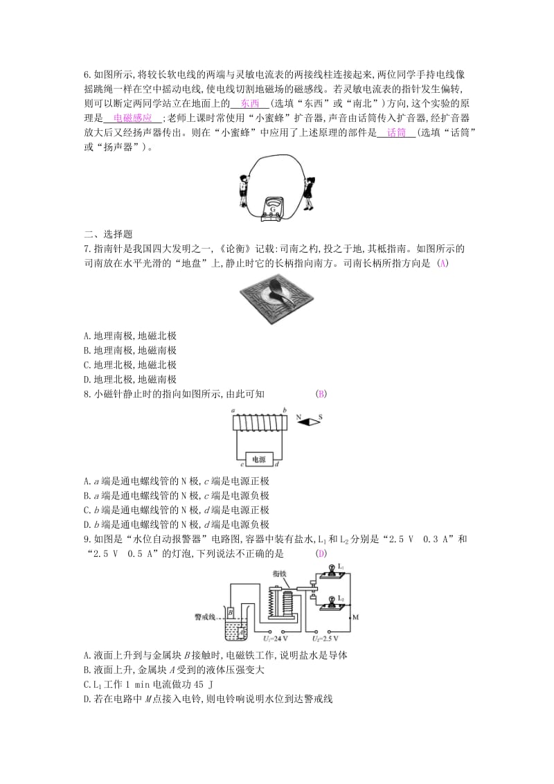 九年级物理全册 期末复习专题八 电与磁练习 （新版）新人教版.doc_第2页