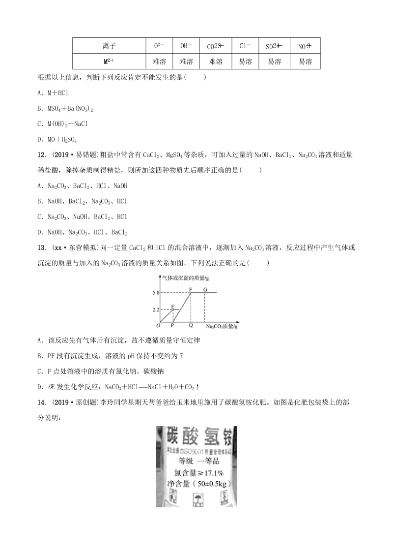 山东省东营市2019年初中化学学业水平考试总复习 第十一单元 盐 化肥练习.doc_第3页