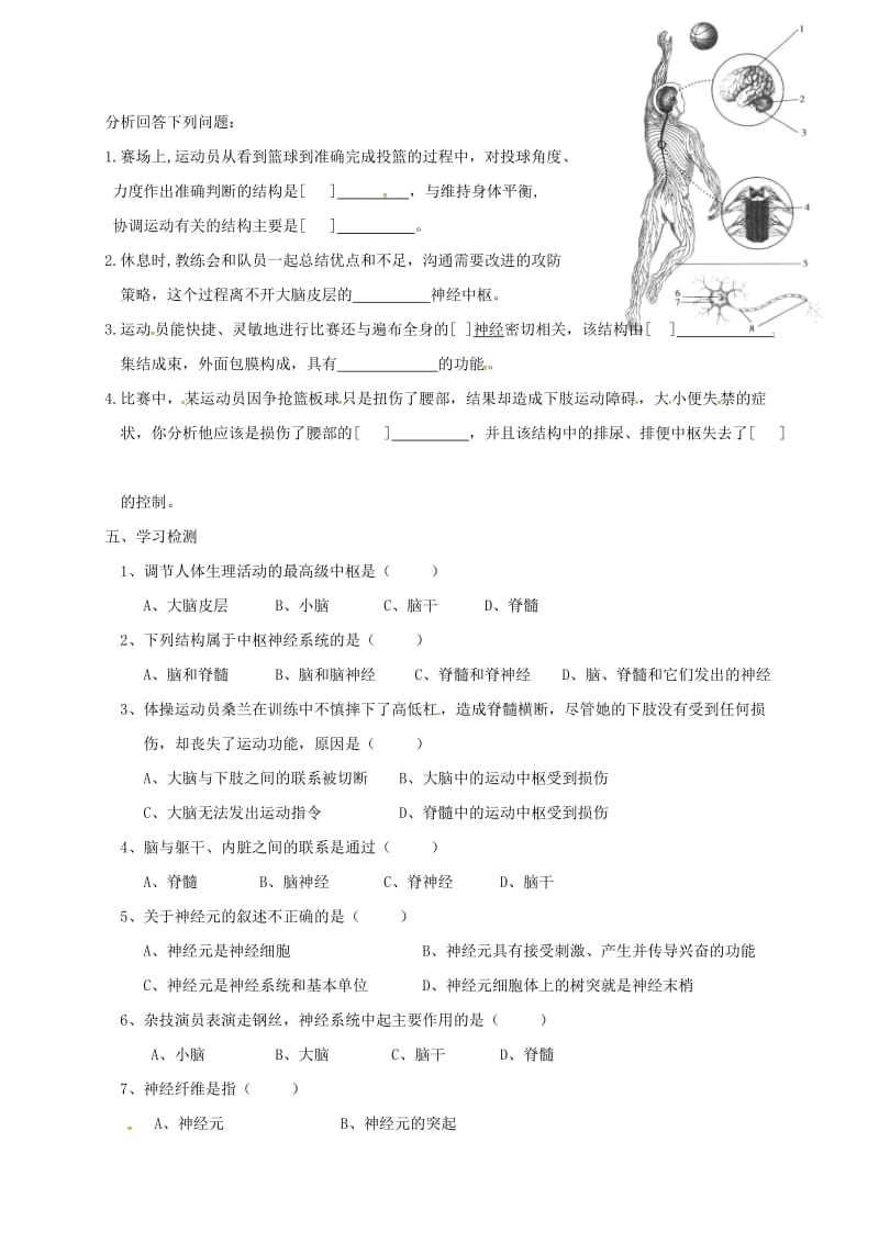 广东省河源市七年级生物下册 4.6.2神经系统的组成学案（新版）新人教版.doc_第2页