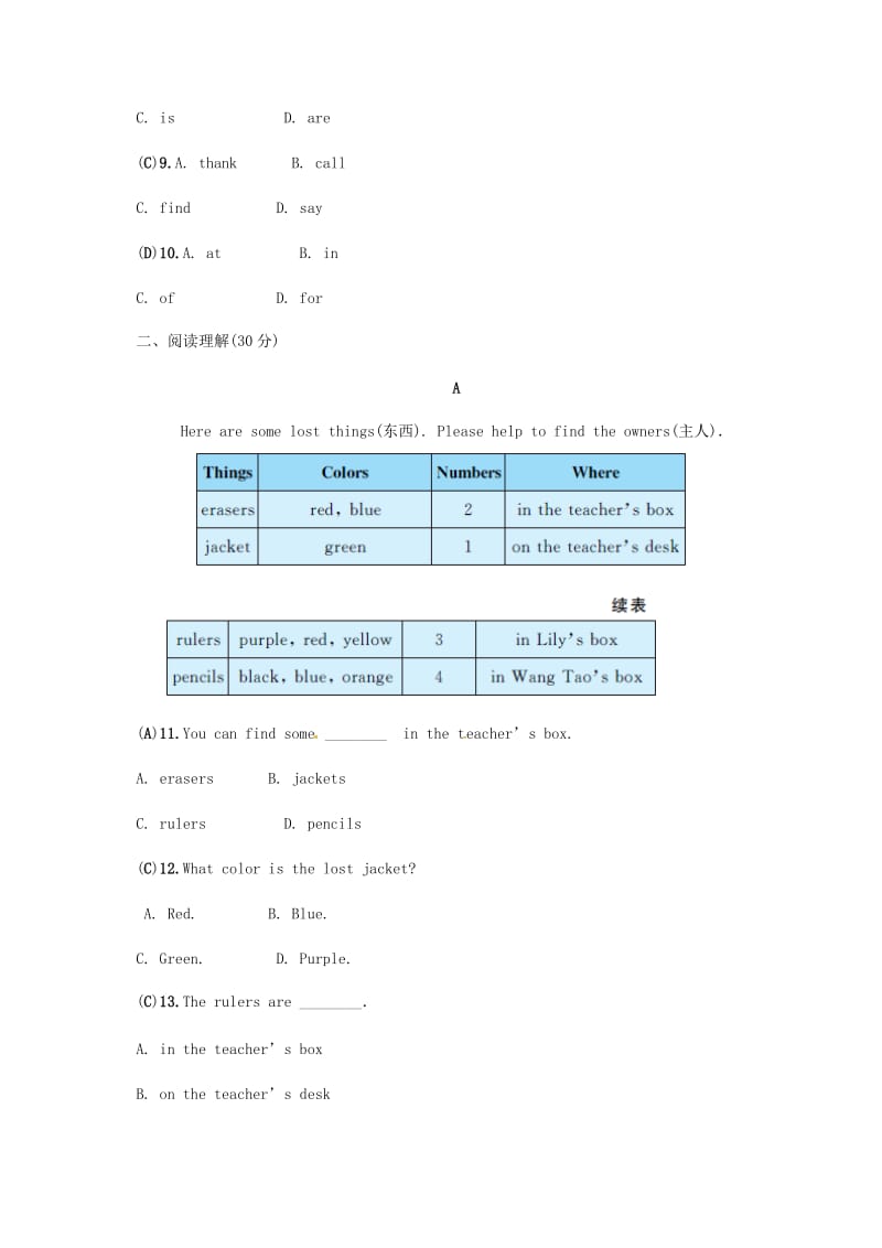 浙江省绍兴市七年级英语上册 Unit 3 Is this your pencil单元自测 （新版）人教新目标版.doc_第2页