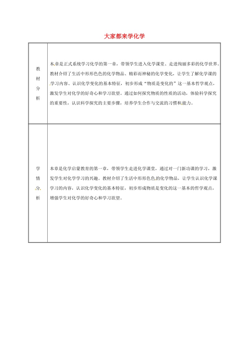 湖南省九年级化学上册 第1章 大家都来学化学备课教案 （新版）粤教版.doc_第1页