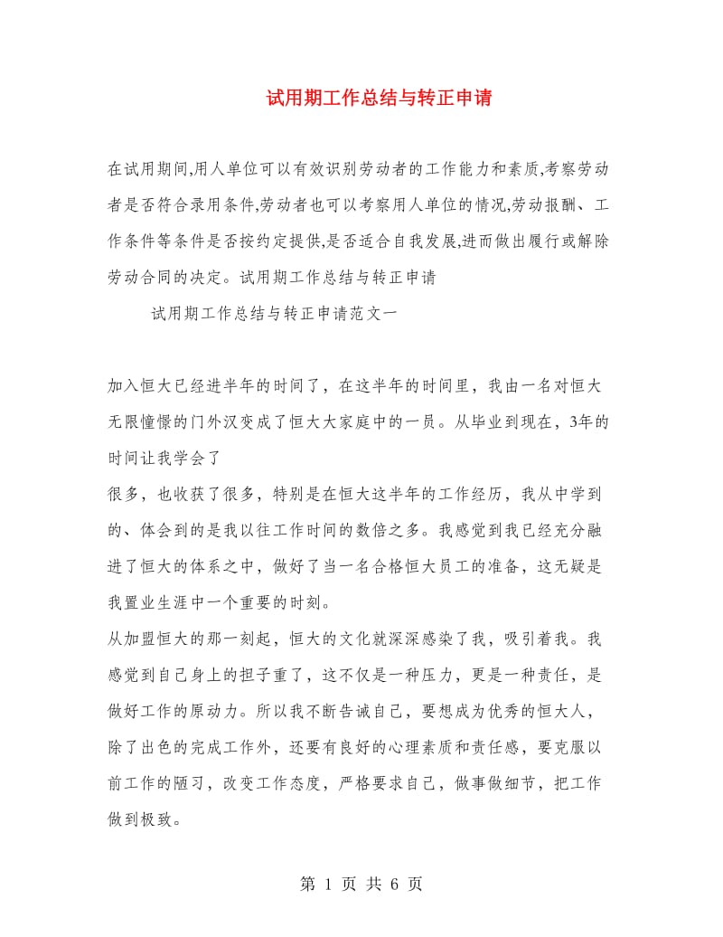 试用期工作总结与转正申请.doc_第1页