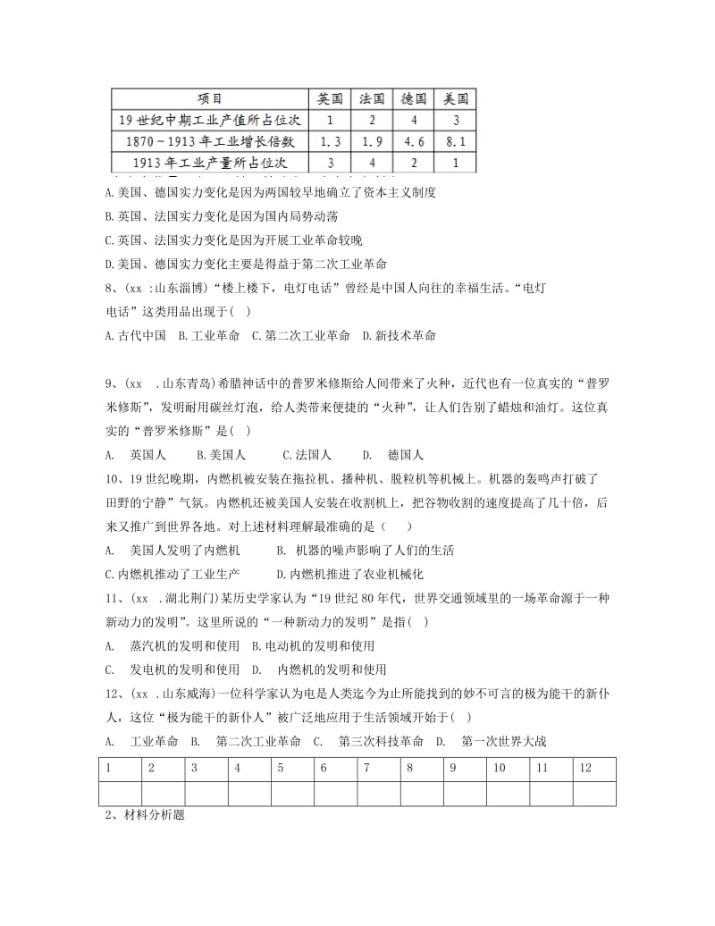 九年级历史下册 第二单元 第二次工业革命和近代科学文化 第5课 第二次工业革命同步练习 新人教版.doc_第2页