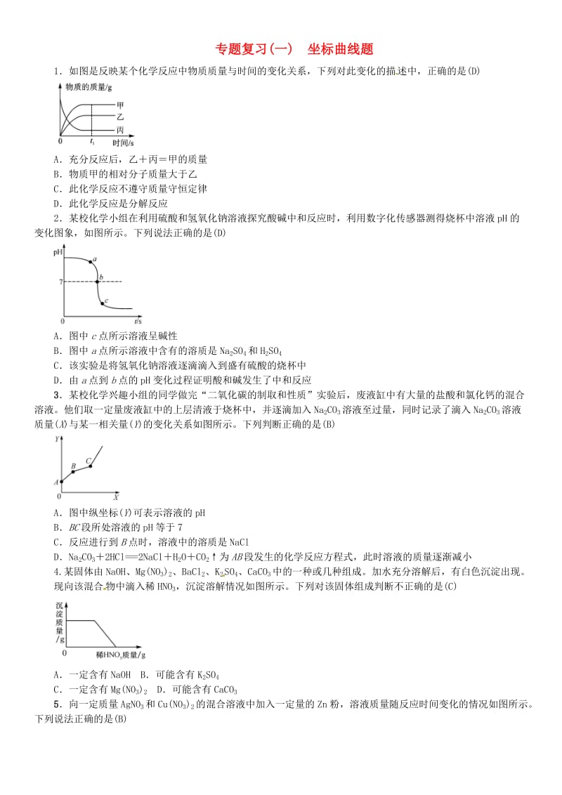 河北省九年级化学下册 专题复习（一）坐标曲线题习题 （新版）新人教版.doc_第1页