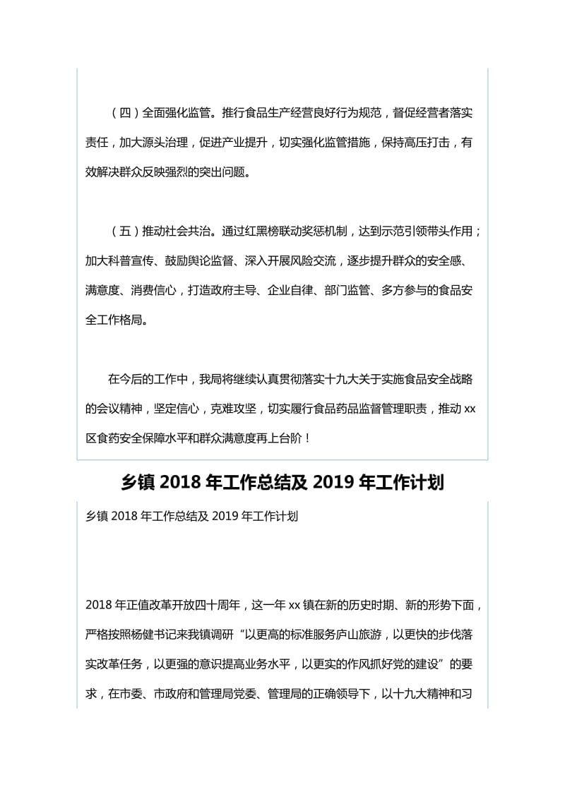 食品药品监督管理局2019年工作计划与乡镇2018年工作总结及2019年工作计划_第2页