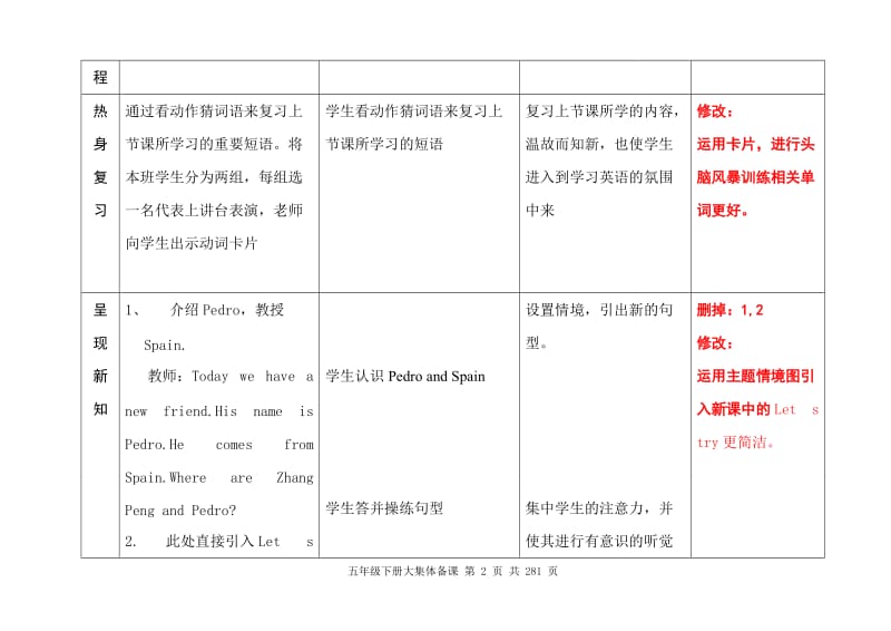 精心整理人教版PEP小学五年级下册英语教案全册精写_第3页