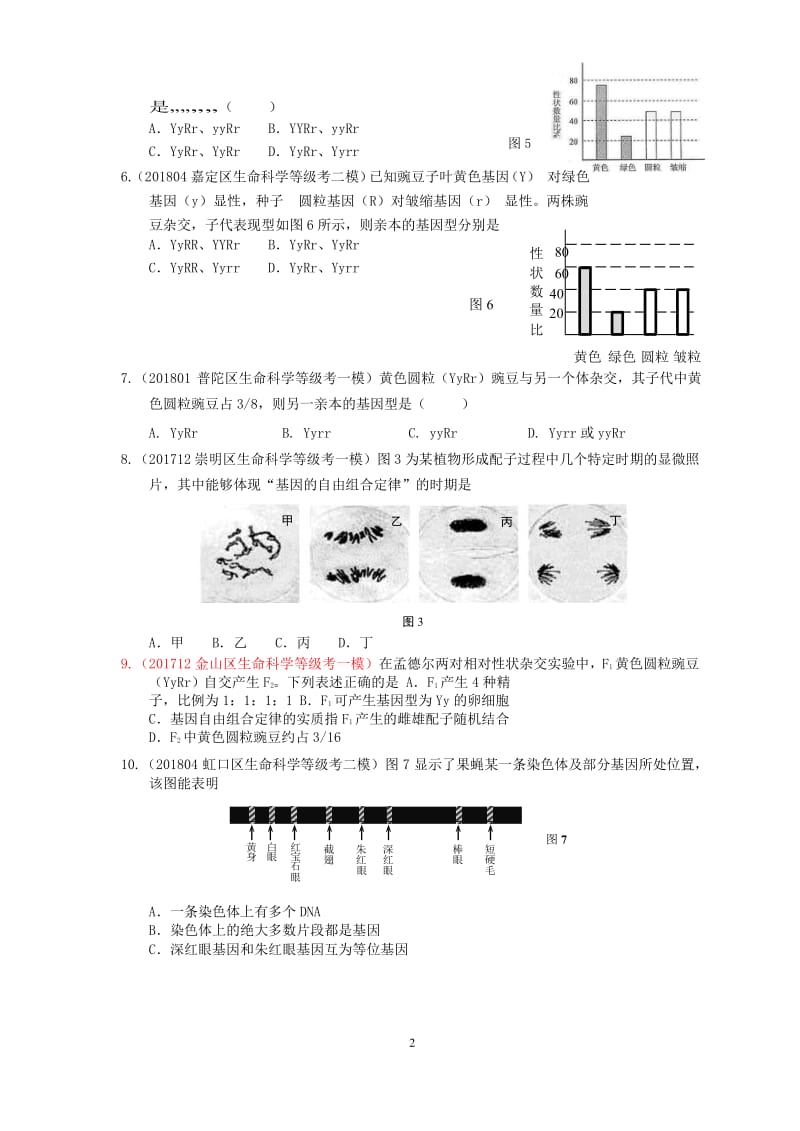 备考2019专题六遗传与变异等级考模拟卷汇编（含答案）Word_第2页