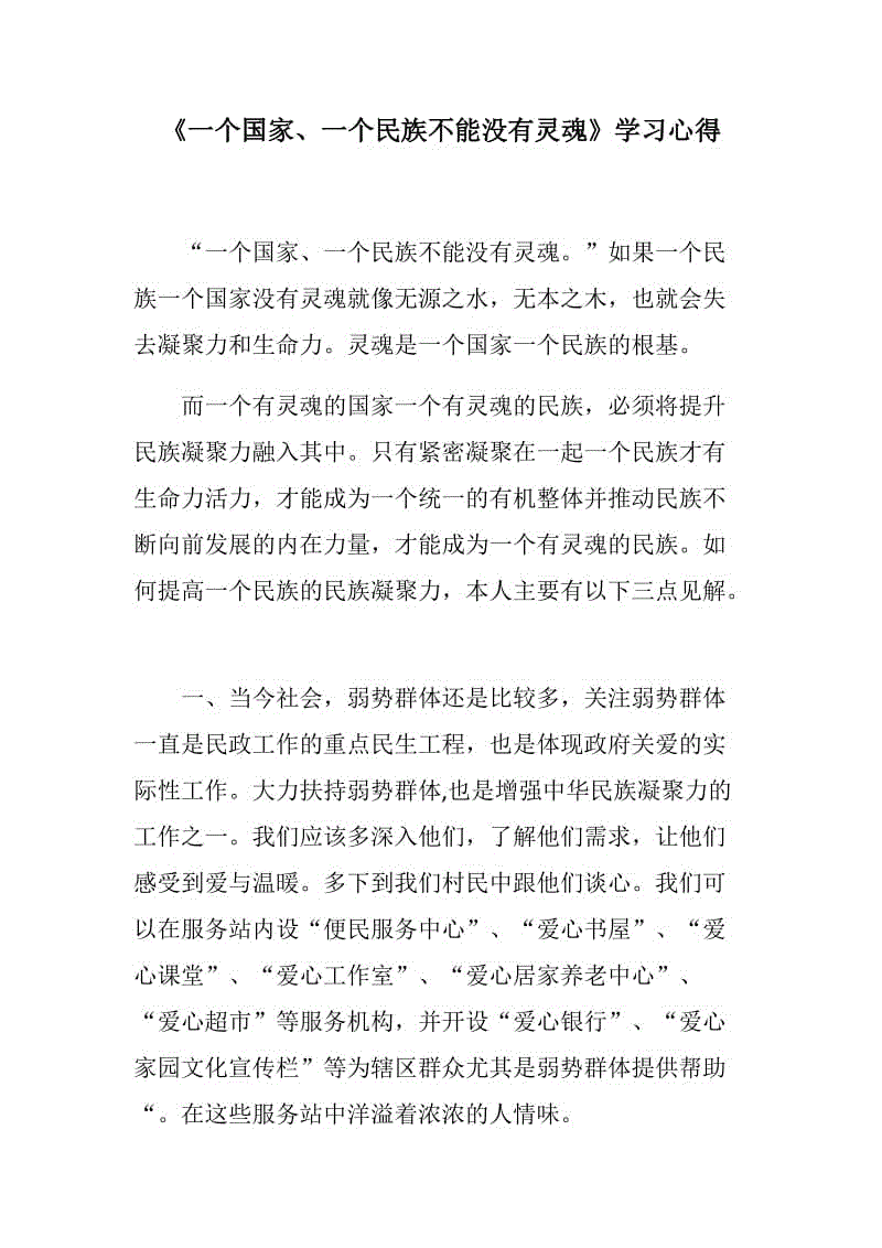 【優(yōu)選】《一個(gè)國(guó)家、一個(gè)民族不能沒(méi)有靈魂》學(xué)習(xí)心得