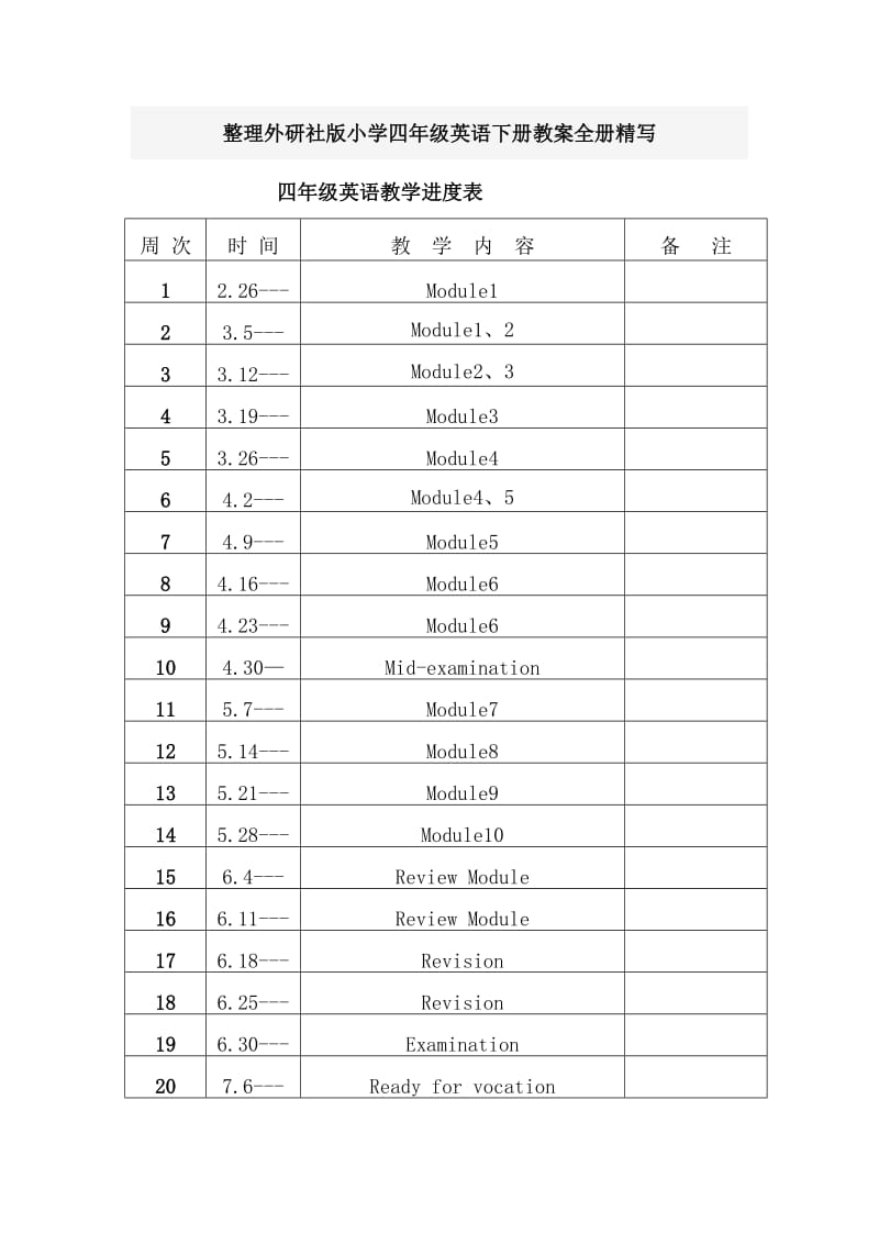 整理外研社版小学四年级英语下册教案全册精写_第1页