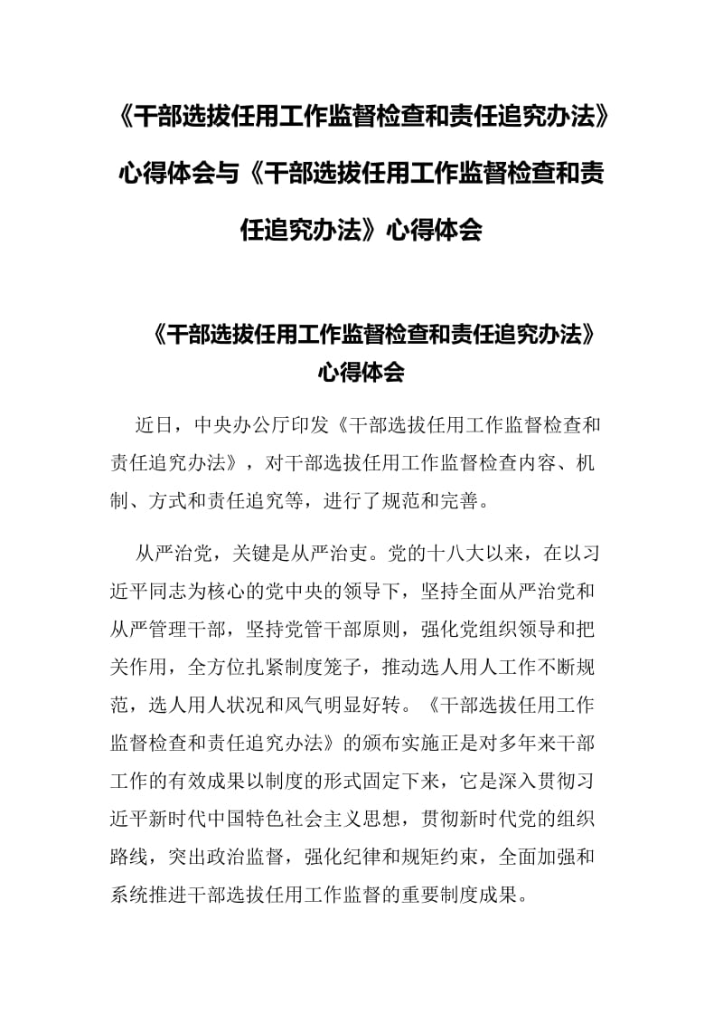 《干部选拔任用工作监督检查和责任追究办法》心得体会与《干部选拔任用工作监督检查和责任追究办法》心得体会_第1页