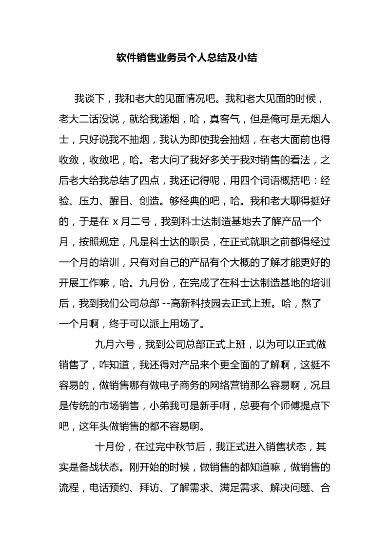 软件销售业务员个人总结及小结_第1页