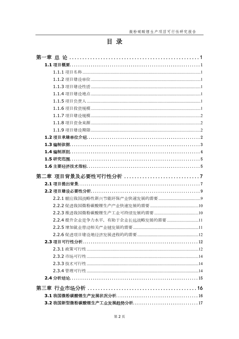 微粉碳酸锂生产项目可行性研究报告（备案实用案例）_第3页