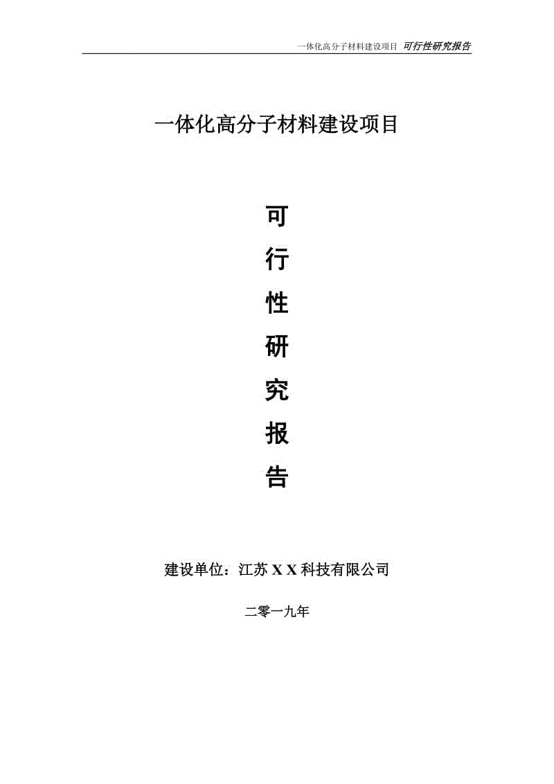 一體化高分子材料項目可行性研究報告【備案定稿可修改版】