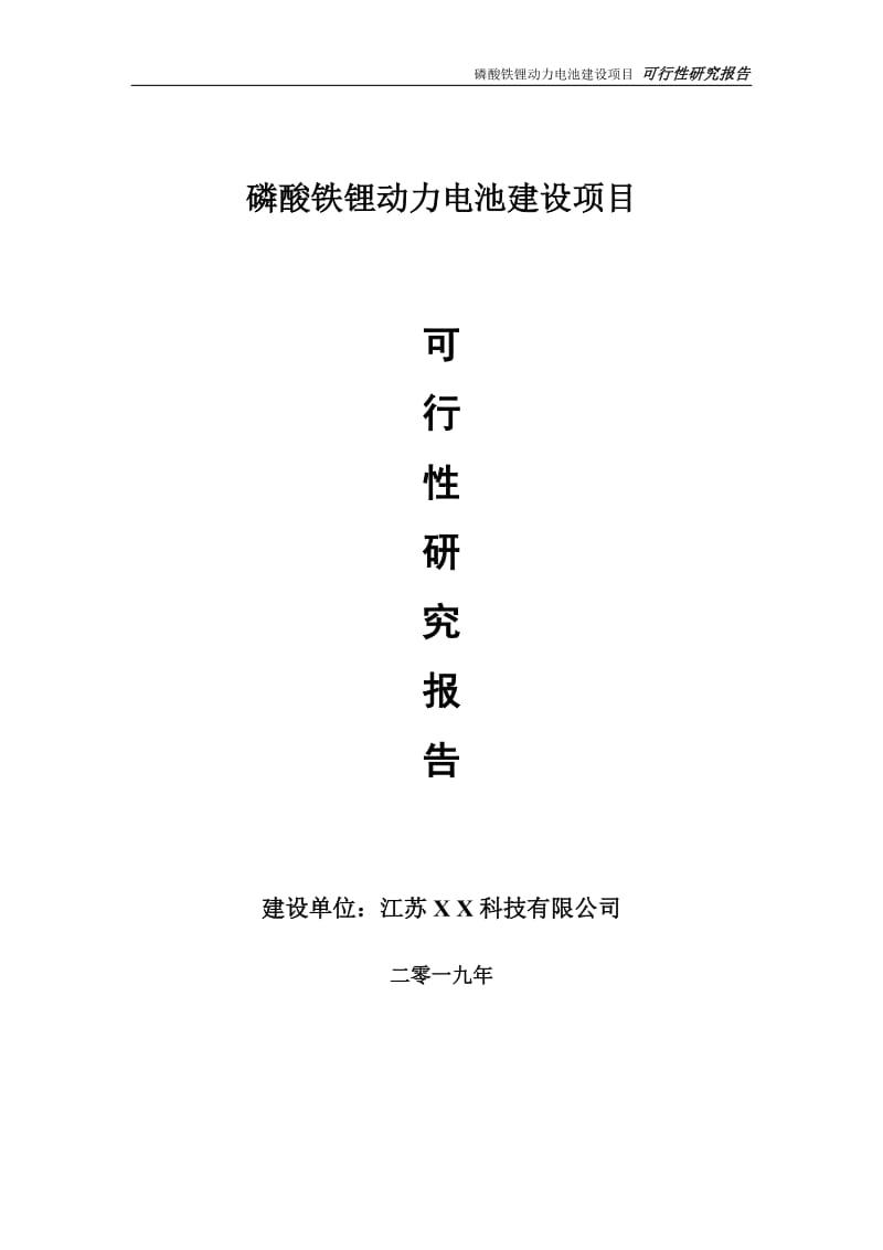 磷酸铁锂动力电池项目可行性研究报告【备案申请版】_第1页