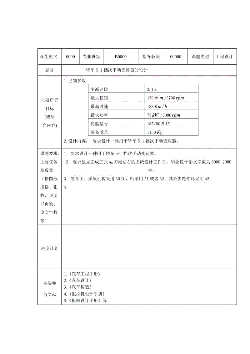 轎車5+1擋次手動(dòng)變速器的設(shè)計(jì)【含CAD圖紙、說明書】