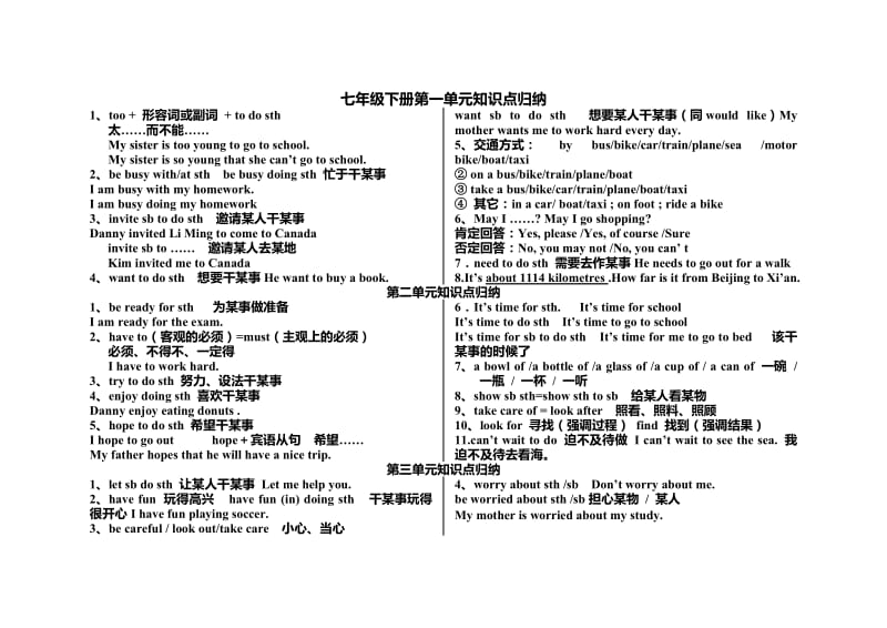 （参考材料）冀教版七年级下英语知识点总结_第1页