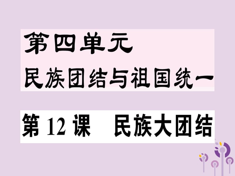 八年级历史下册第四单元民族团结与祖国统一第12课民族大团结同步训练课件_第1页