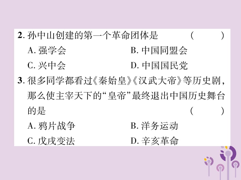 中考历史总复习中国近代史第3讲资产阶级民主革命与中华民国的建立（精练）课件_第3页