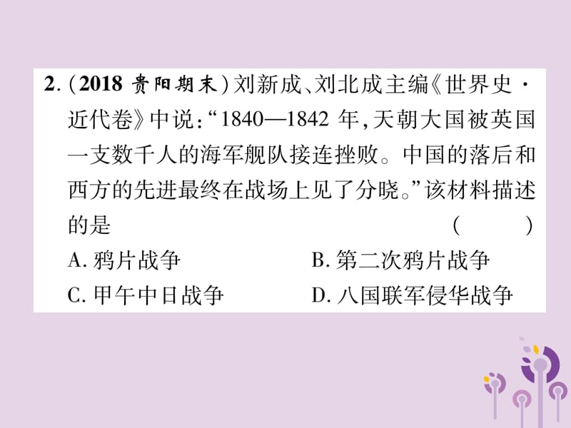 中考历史总复习中国近代史第1讲中国开始沦为半殖民地半封建社会（精练）课件_第3页