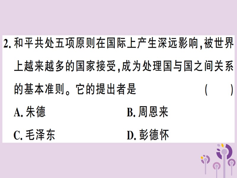 八年级历史下册第五单元国防建设与外交成就第16课独立自主的和平外交同步训练课件_第3页