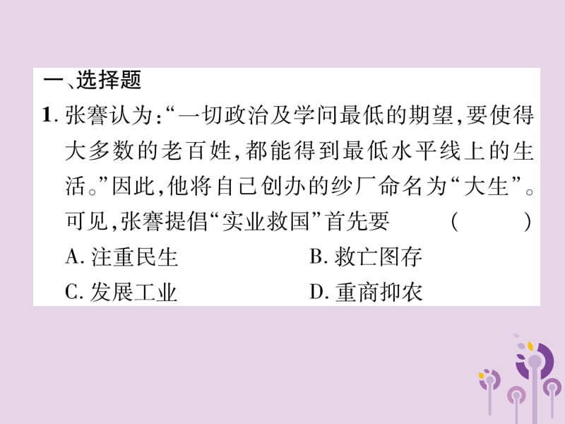 中考历史总复习中国近代史第8讲近代经济社会生活与教育文化事业的发展精练课件25217_第2页