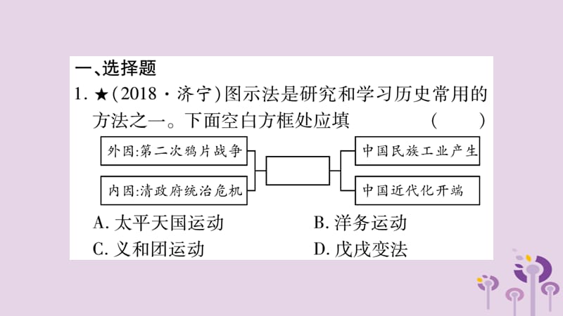 中考历史复习第2板块中国近代史第2单元46课和8_12课近代化探索和民办工业及社会生活的变化习题课件14361_第2页