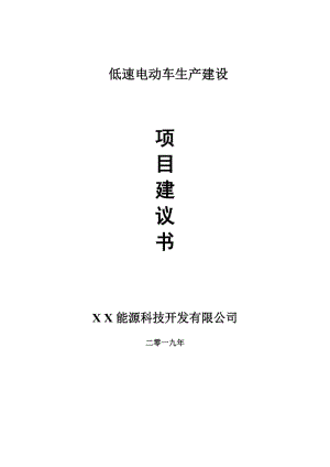 低速電動(dòng)車生產(chǎn)項(xiàng)目建議書-可編輯案例