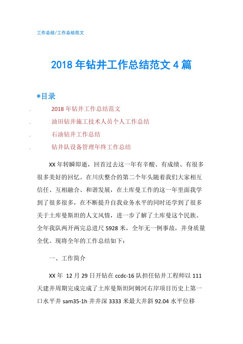 2018年钻井工作总结范文4篇.doc_第1页