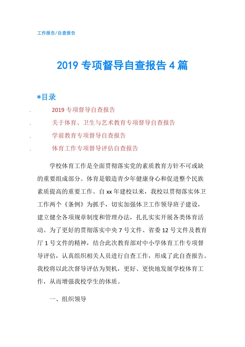 2019专项督导自查报告4篇.doc_第1页