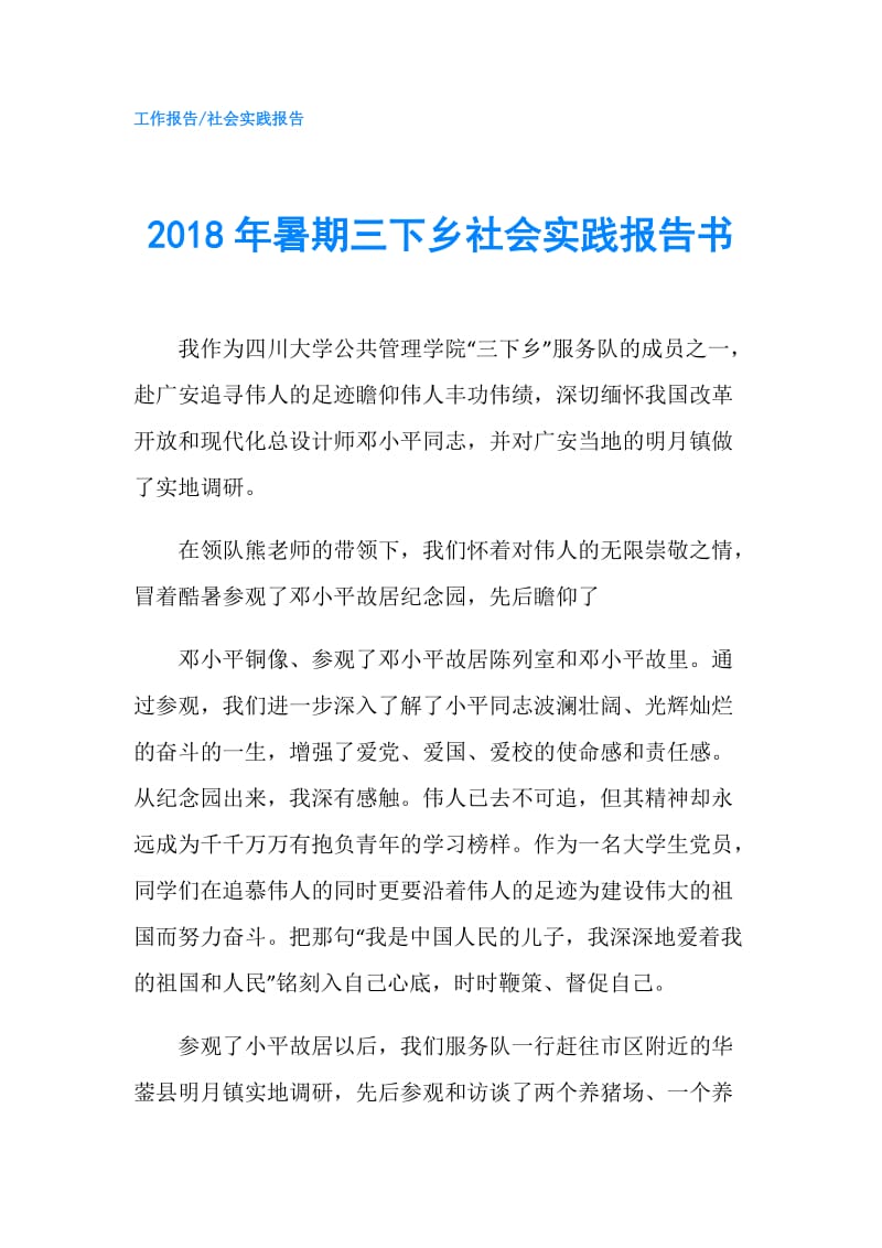 2018年暑期三下乡社会实践报告书.doc_第1页