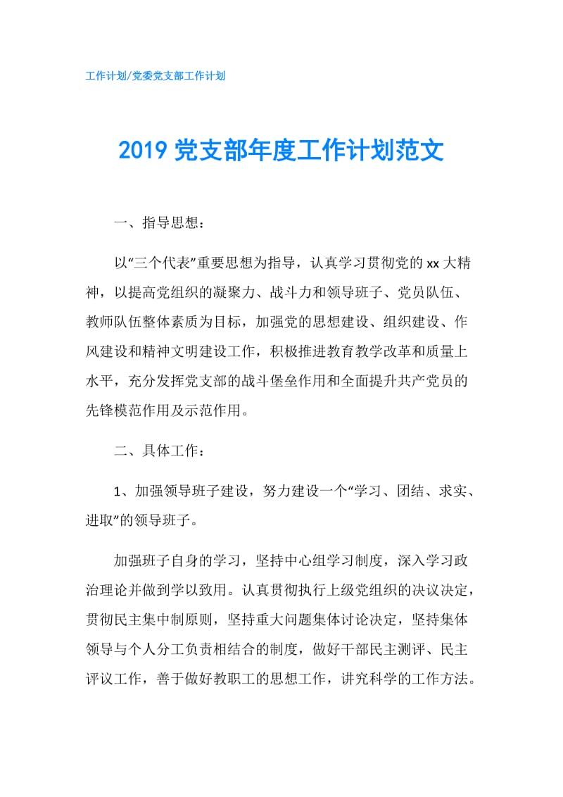 2019党支部年度工作计划范文.doc_第1页