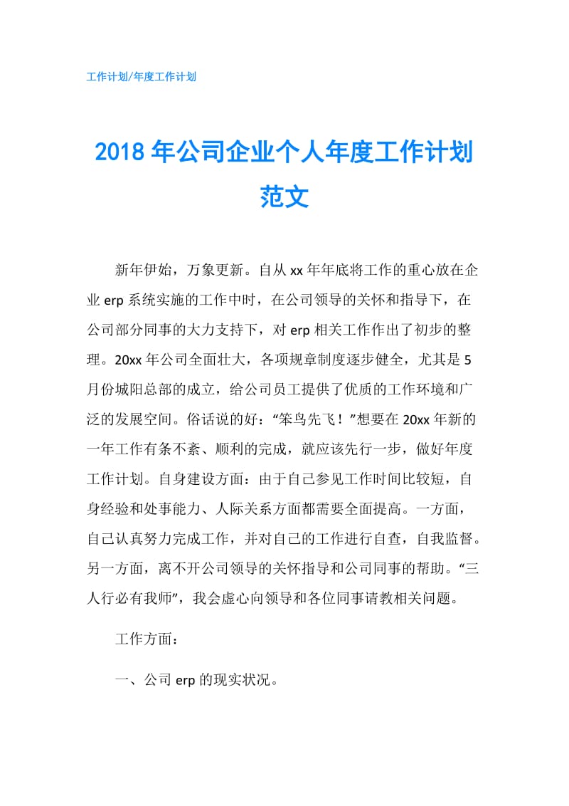 2018年公司企业个人年度工作计划范文.doc_第1页