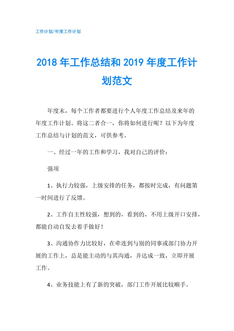 2018年工作总结和2019年度工作计划范文.doc_第1页