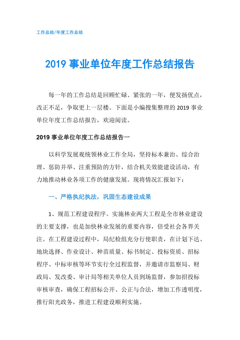 2019事业单位年度工作总结报告.doc_第1页