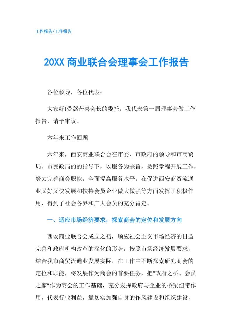 20XX商业联合会理事会工作报告.doc_第1页