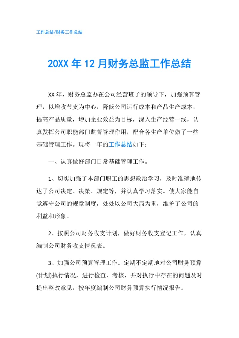 20XX年12月财务总监工作总结.doc_第1页