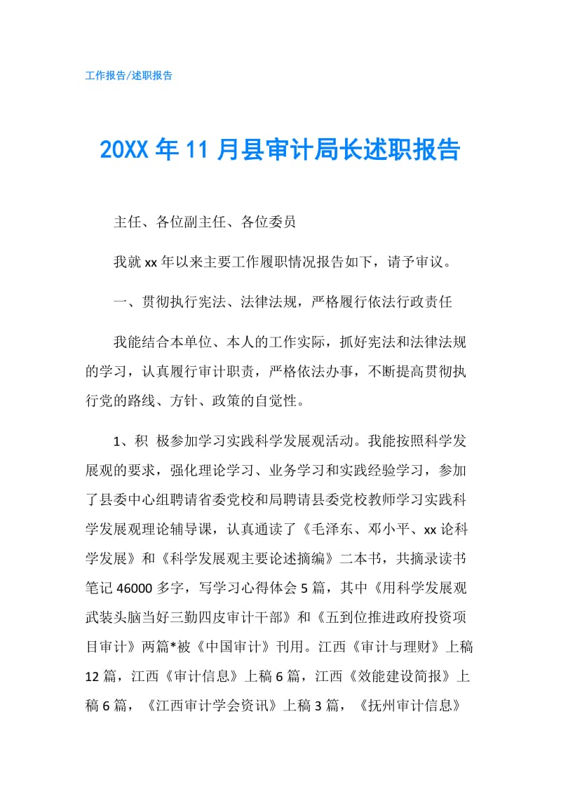 20XX年11月县审计局长述职报告.doc_第1页