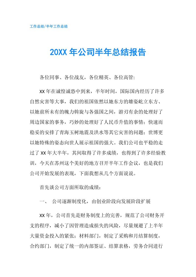 20XX年公司半年总结报告.doc_第1页