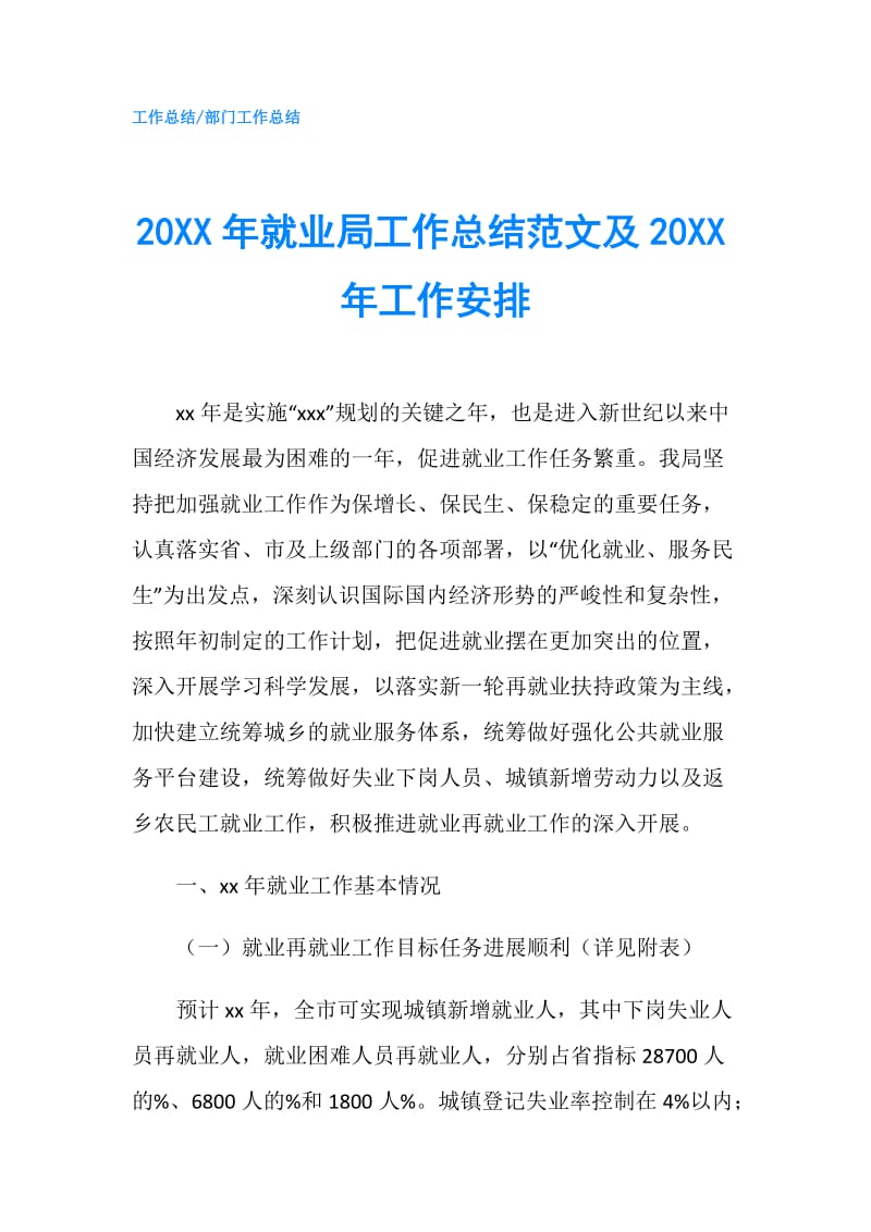 20XX年就业局工作总结范文及20XX年工作安排.doc_第1页