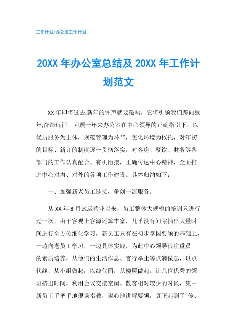 20XX年办公室总结及20XX年工作计划范文.doc_第1页