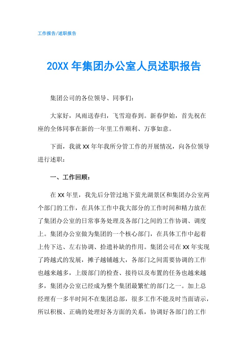 20XX年集团办公室人员述职报告.doc_第1页