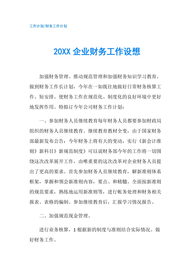 20XX企业财务工作设想.doc_第1页