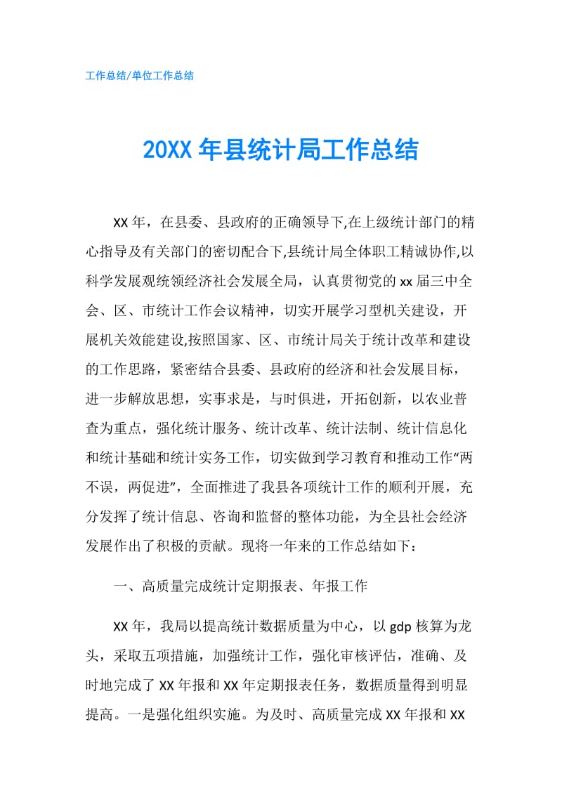 20XX年县统计局工作总结.doc_第1页