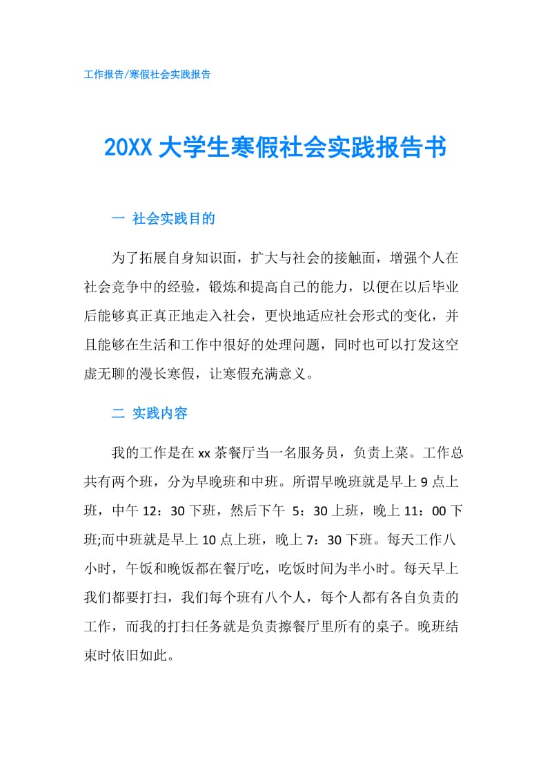 20XX大学生寒假社会实践报告书.doc_第1页