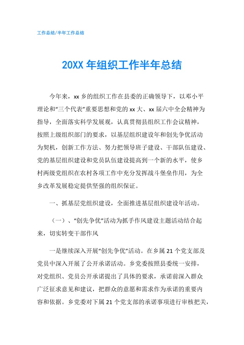 20XX年组织工作半年总结.doc_第1页