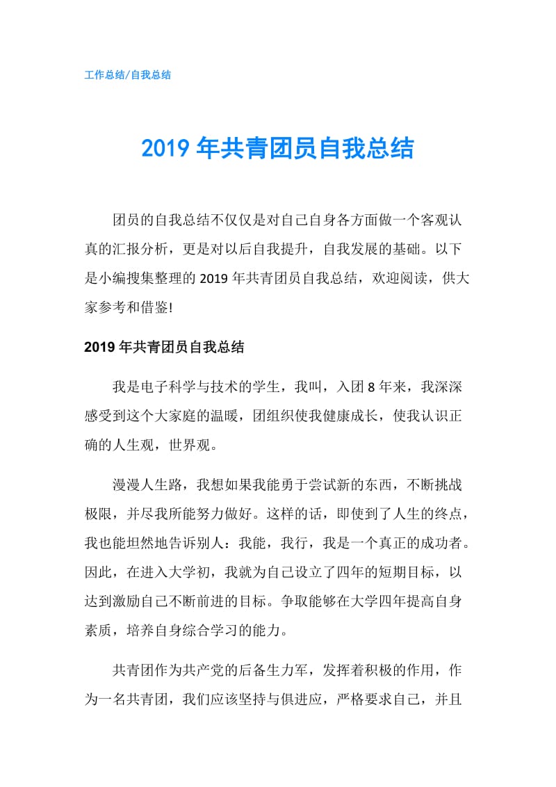 2019年共青团员自我总结.doc_第1页